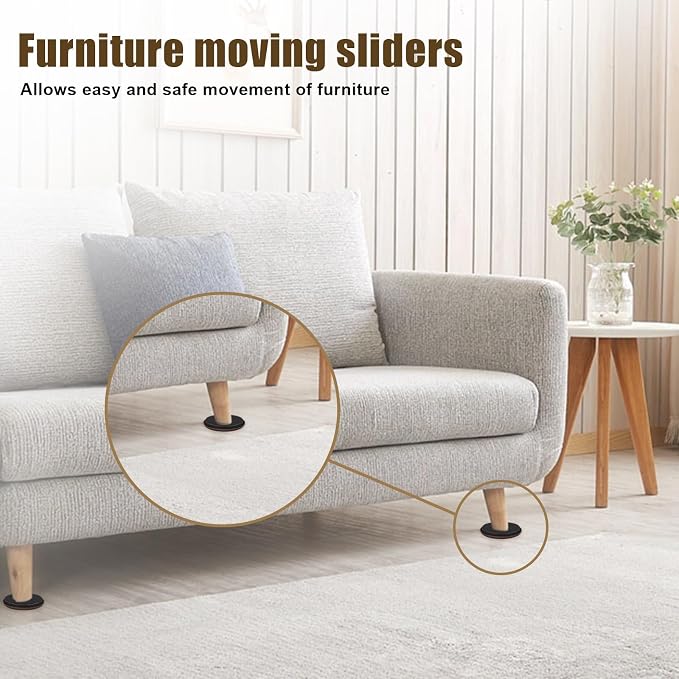 16PCS Furniture Sliders, 2 12/25" Furniture Sliders for Hardwood Floors, Reusable for Carpet, Heavy Duty Furniture Movers Sliders, Carpet, Floor Protectors (Brown)