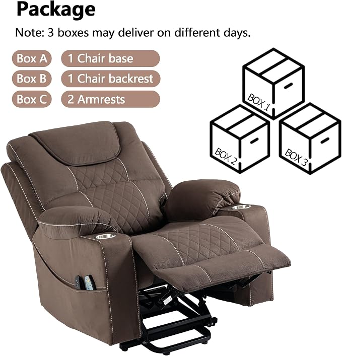 FUNECORP Large Power Lift Recliner Chair Sofa with Massage and Heat for Big and Tall Elderly,Infinite Positions,Single Motor,Cup Holders,and USB Ports,Velvet Home Theater Seat
