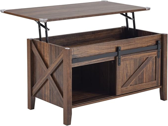 VINGLI Farmhouse Lift Top Coffee Table,36" Living Room Table,Espresso
