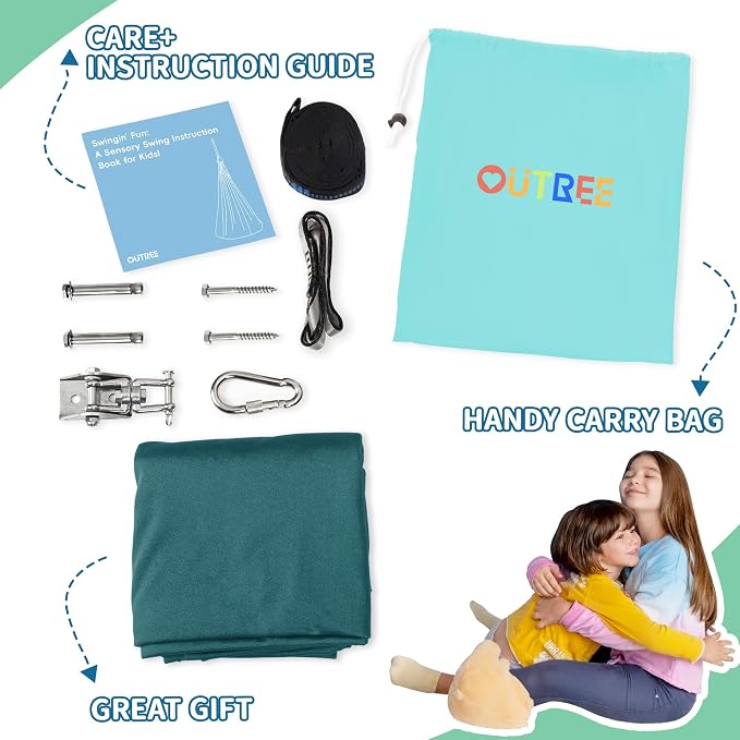 OUTREE Sensory Swing for Kids with 360° Swivel Hanger, Indoor Therapy Swing Great for Autism, ADHD, Sensory Processing Disorder, and Autistic Children (Dark Teal)
