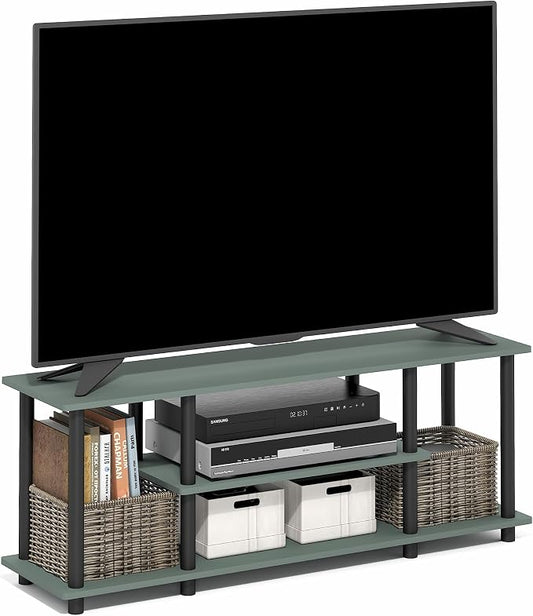 Furinno Turn-N-Tube TV Stand, 3-Tier Open Frame Rectangular Entertainment Center with Storage Shelf, TV Console for TV up to 50 Inch, Toolless Assembly, for Living Room, Bedroom, Sage Green