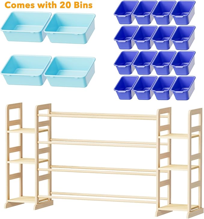 SpaceAid Toy Storage Organizer with 6 Shelves and 20 Bins, Toy Organizers Storage Bookshelf, Kids Bin Shelf Toys Box Bookcase for Bedroom Playroom Organization Room Decor, Blue and Navy Blue