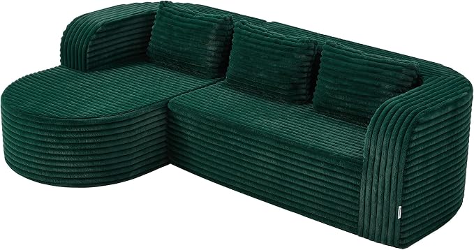 Hobestluk Modular Sectional Sofa Couches L-Shape Couch 3 Seat Modular Sofa Memory Foam Sectional Couches for Living Room, Cloud Couch (Round Green, 96", Left Hand Facing)