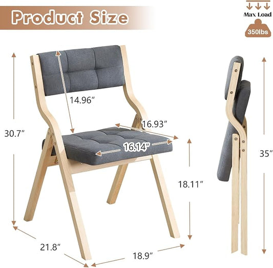 2-Pack Folding Dining Chairs with Cushion,Linen Padded Foldable Dining Chairs,Portable Wooden Folding Chairs for Dining Rooms Kitchen Wedding and Party Indoor Darkgrey
