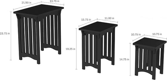 Nesting Tables-Set of 3, Traditional with Mission Style Legs for Living Room Coffee Tables or Nightstands-Home Accent Furniture by Lavish Home (Black)