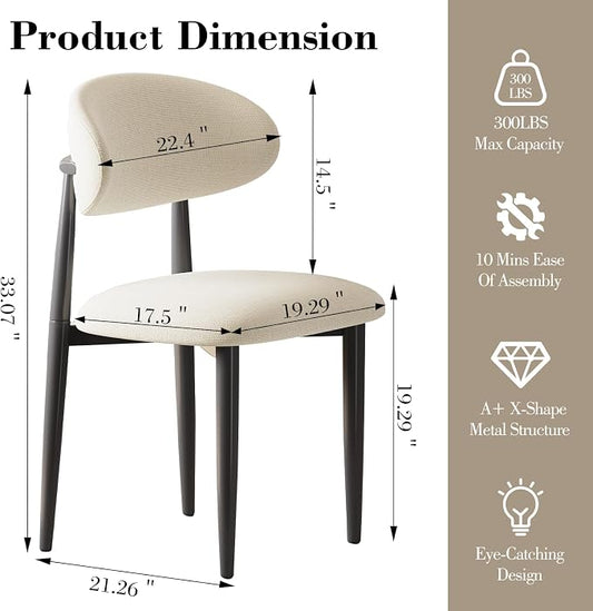 Dining Chairs Set of 2, Modern Fabric Upholstered Dining Room Chair MetalKitchen Chairs, Farmhouse Dinner Chair for Kitchen Dining Room, Beige