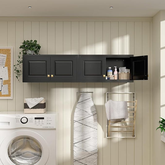 Metal Storage Cabinet with Doors, Small Armoire Wardrobe Closet, Black Storage Wall Cabinet, 15" Tall Clothing Cabinets, Steel Overhead Wardrobe for Bedroom, Laundry Room