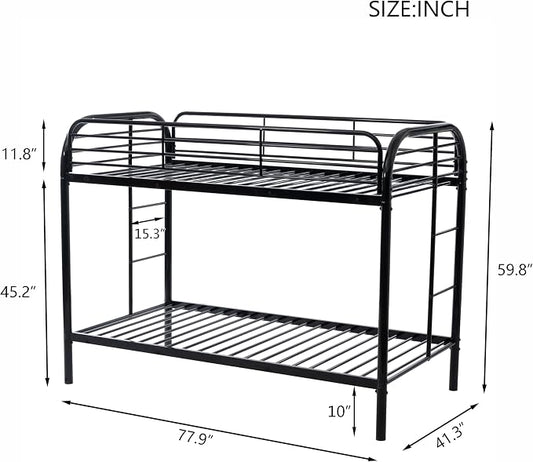 Flolinda Metal Bunk Bed Twin Over Twin, Heavy Duty Bunk Beds with 2 Ladders and 11.8" Full-Length Guardrail, Space-Saving Bunk Bed with Storage, No Box Spring Needed, Easy Assemble, Black