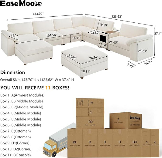 EASE MOOSE Oversized L Shape Sectional Sofa,Deep Seat Modular Sofa