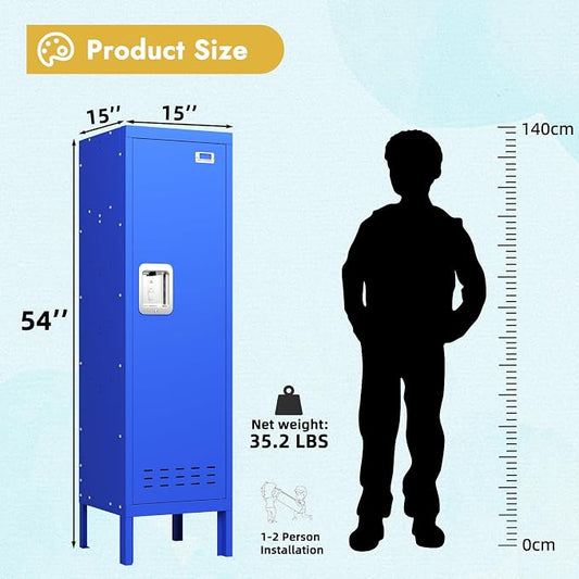 BUTISOW Metal Kids Locker,Metal Cabinet Storage Lockers,Lockable for Employees with Door,54" Height Steel Locker,Lockable Steel Locker for Children's Room, Playroom, School,Gym