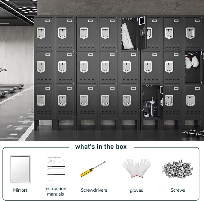 BUTISOW Metal Lockers - 66" Height Steel Lockers for Employees with 3 Door Storage Locker with Card Slot for Employees Gym School Home Office Garage - Assembly Required