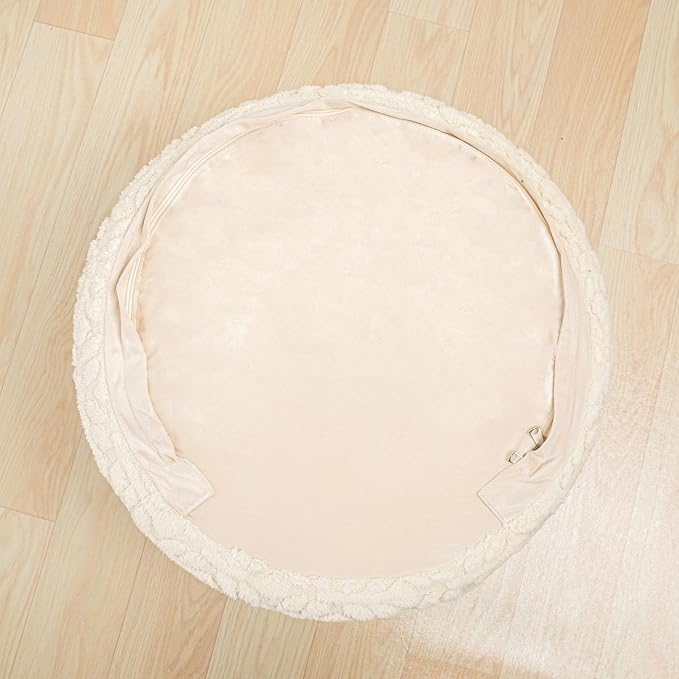 Round Pouf Ottoman 20 x 20 x 14 Inches Boho Poof Home Decor Floor Pouffe Ottoman Foot Rest for Couch Sofa Bean Bag Chairs Living Room Bedroom (Linen)