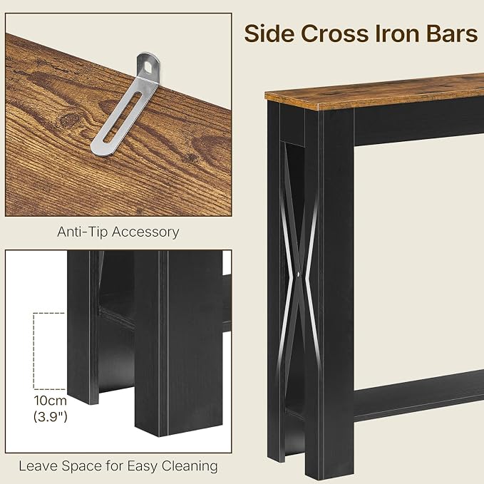 YATINEY Farmhouse Console Table, 39.4'' Small Narrow Entryway Table, Wood Couch Table Behind Sofa with Storage Shelf, Slim Farmhouse Hallway Table for Hallway, Foyer, Black and Rustic Brown CT34BR