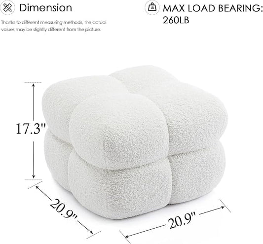 Zesthouse Square Pouf Ottomans Set of 2, Modern Backless Vanity Stool for Bedroom, White Fuzzy Foot Rest for Couch, Upholstered Tufted Footstool, Sherpa Fabric Ottoman Coffee Table for Living Room