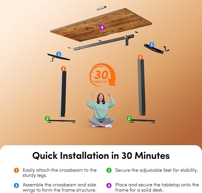 FEZIBO Standing Desk, 55 × 24 Inches Electric Height Adjustable, Sit Stand Up, Computer Office Desk with Splice Board, Black Frame/Rustic Brown TOP