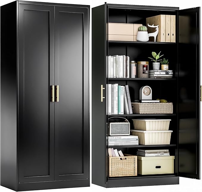 BESFUR Kitchen Pantry Cabinet,71” Metal Tall Pantry Storage Cabinet with Doors and 4 Adjustable Shelves,Kitchen Storage Cabinets Black Freestanding Food Cabinet for Pantries, Kitchen