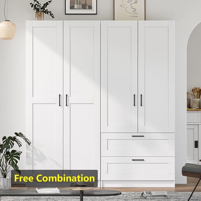 White Tall Kitchen Pantry Cabinet Organizers and Storage with Doors and Drawer and Adjustable Shelves,Wood Large Gabinetes Para Cocina Office Bookshelf for Laundry Room Cabinets (31.5”W*15.7”D*71”H)