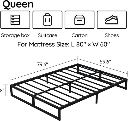 Richwanone 8 Inch Queen Bed Frame Heavy Duty Metal Platform Bed,Black | Queen Size Bed Frame, Mattress Foundation with Steel Slat Support, No Box Spring Needed, Easy Assembly