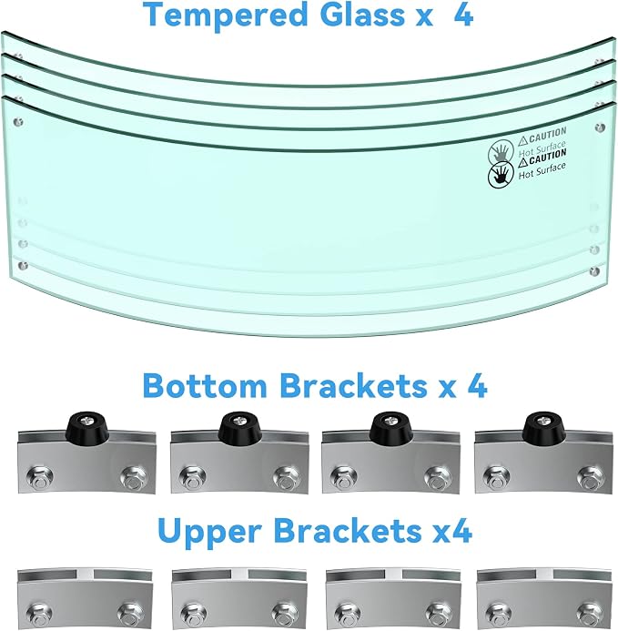Skyflame 24" Round Fire Pit Glass Wind Guard, Thick & Clear Tempered Glass Flame Shield with Bracket & Feet, Fit for Outdoor Propane/Natural Gas Fire Pit/Table