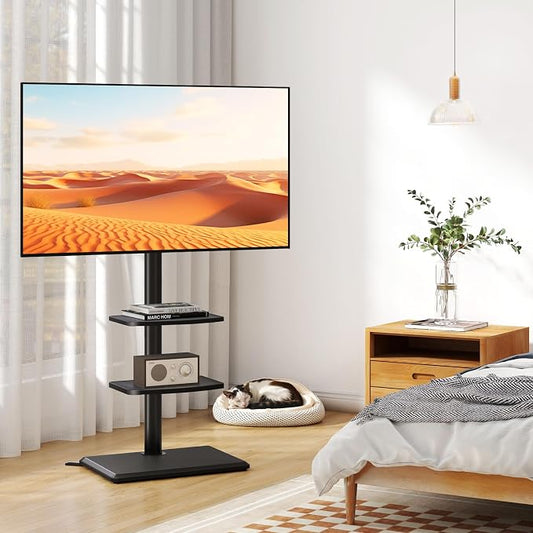TVON Floor TV Stand with Mount for Most 32-65 Inch Flat/Curved TVs up to 88 lbs, Height Adjustable TV Mount Stand with Wood Base, Swivel TV Stand for Bedroom, Corner & Living Room, Max VESA 400x400mm