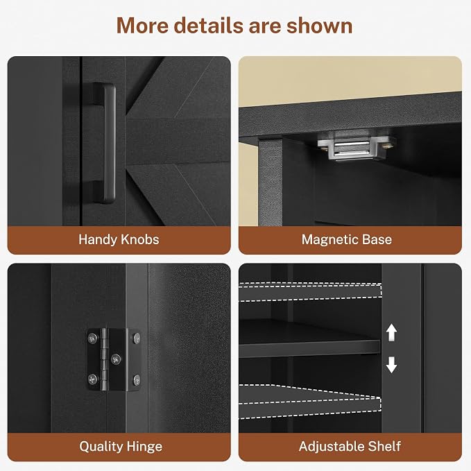 TEENFON Tall Storage Cabinet with 3 Door Shelves & 1 Drawer, Narrow Kitchen Pantry Cabinet for Living Room, Bathroom, Entryway, Black