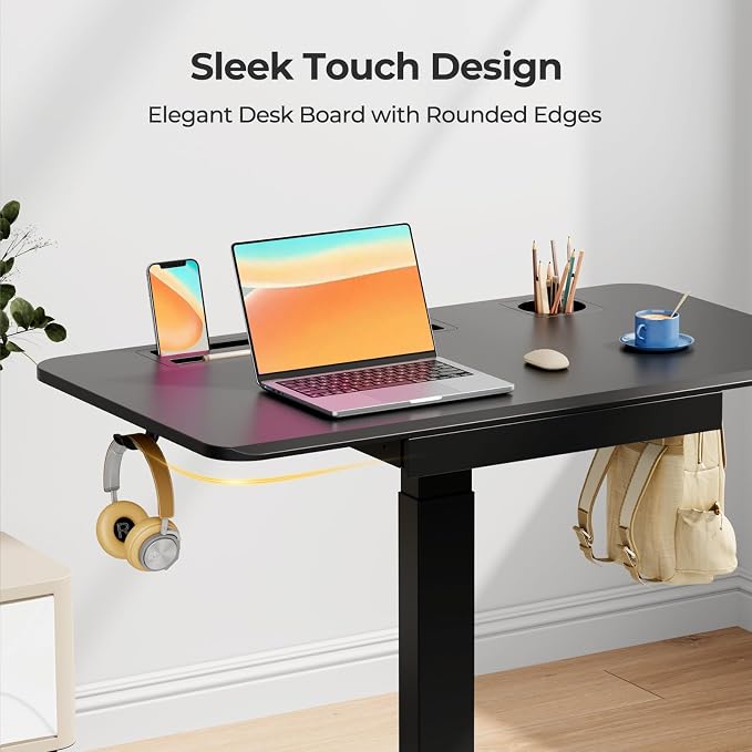 Mobile Standing Desk with Drawer, 35" Small Standing Desk with Cup Holder, Rolling Laptop Cart on Wheels, Height Adjustable Table with Storage for Home Office, Black