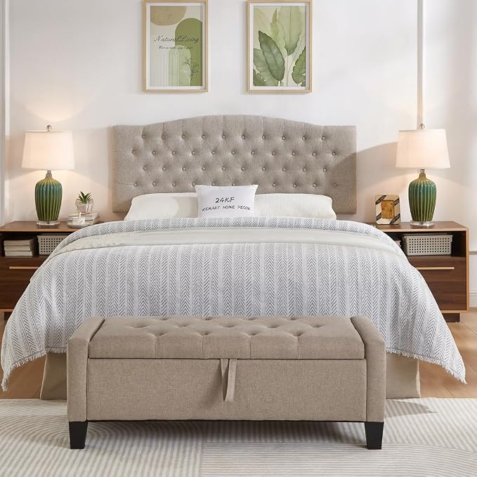24KF Upholstered Tufted Button Wall Mounted Linen Headboard,Comfortable Fashional Headboard Queen/Full Size,6055-Q-Linen