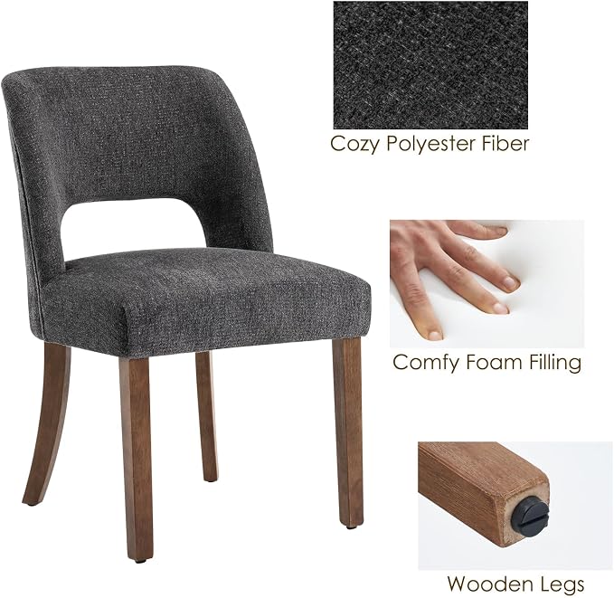 VKNOW Wooden Dining Chairs Set of 6, Modern Fabric Upholstered Dining Room Chair Kitchen Chairs, Farmhouse Dinner Chair for Kitchen Dining Room, Charcoal