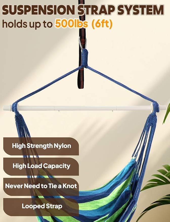 Chihee Hammock Swing Chair - Strong Metal, Collapsible, Portable, Max 500 lbs, Comfy Seat, Patio & Lawn, Cotton Blended, Indoor/Outdoor