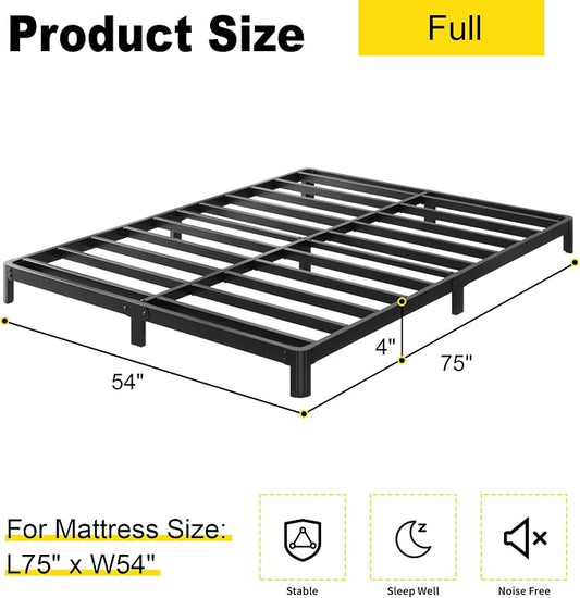 Yicensen 4 Inch Full Bed Frame Low Profile No Box Spring Needed, Heavy Duty Full Size Metal Platform Bed Frame with Rounded Corner Legs, Easy Assembly, Noise Free, Black