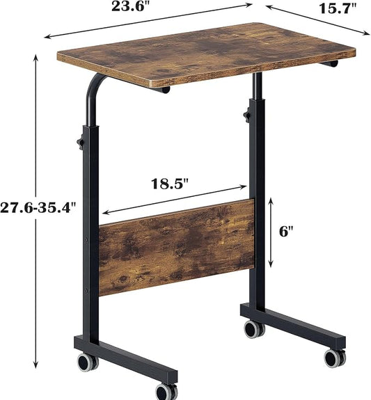DlandHome Rolling Desk Mobile Standing Desk Mobile Side Table 23.6 Inches w/Wheels Adjustable Movable Portable Laptop Computer Stand for Bed Sofa,DUS-05#1-60FG-FBA