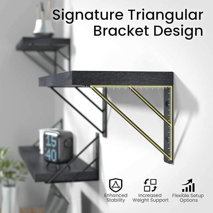 BAYKA Wall Mounted Floating Shelves, Wood Floating Wall Shelf for Books & Decor, Small Space-Saving Display & Organizer(Black,23in,Set of 3)