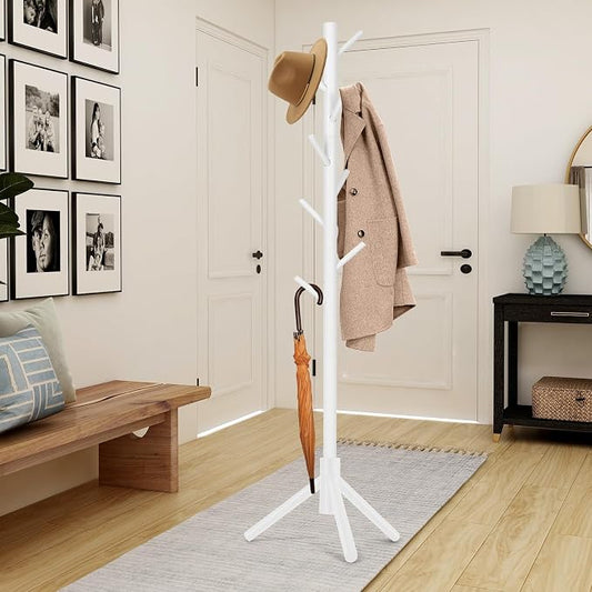 WANGMUXIA 2 PCS Coat Rack, Freestanding Coat Rack with 8 Hooks and 3 Adjustable Size Tree Coat Racks for Bedroom, Hallway, Entrance, Office, for Hats, Coats, Scarves, Handbags