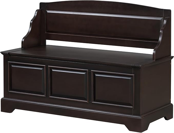 Knocbel Rustic Entry Storage Bench with Hidden Compartments and Removable Cushion, Wooden Entryway Hallway Foyer Shoe Bench Bedroom End of Bed Bench (Espresso and Beige)