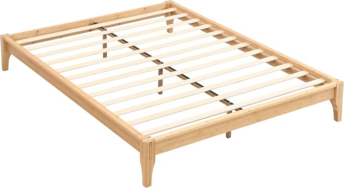 Merax King Size Bamboo Platform Bed, Mid-Century Modern Bed Frame with Wood Slat Support, No Box Spring Needed, Easy Tool-Free Assembly, Natural