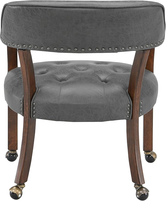 LEEMTORIG Set of 6 Dining Chairs with Casters and Arms, Rolling Dining Chairs with Wheels for Elderly, Ergonomic Wide Seat Wooden Office Chair, 26" Dx25.2 W, Cherry Legs&Dark Grey Fabric SY-1533-GY