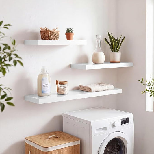 RICHFOCUS 20Inch Floating Shelves for Wall 2 Pack Shelves for Bedroom|Kitchen|Bathroom|Laundry Room Rustic Wood Wall Mounted Shelf with Invisible Brackets for Books|Storage|Decor, White