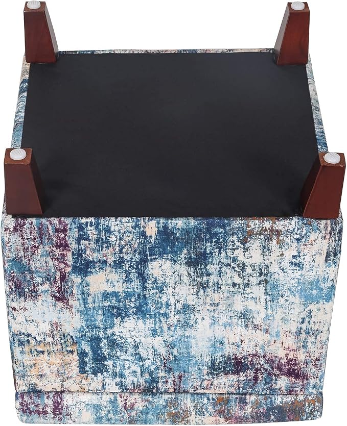 Adeco 18 Inch High Cube Ottoman Storage, Linen Chair Foot Stools, Upholstered Vanity Stool with Hinged Lid, Solid Wood Legs