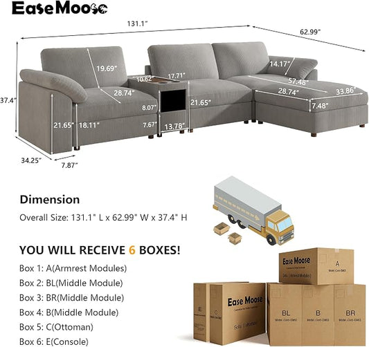EASE MOOSE Oversized L Shape Sectional Modular Sofa, Extra Large Deep Seat Couch Modular Removable Washable Sectional Couch