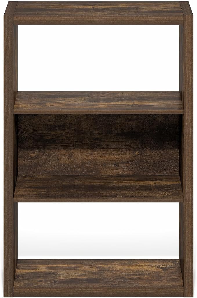 Furinno Viola Book Shelf, 3-Tier Bookshelf, Extra Thick Frame Bookcase with Open Shelf, Open Back Design, 11.3" x 23.2" x 35.9", for Living Room, Bedroom, Home Office, Amber Pine