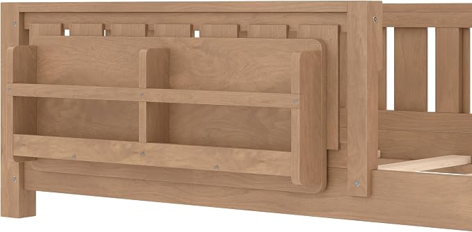 Bellemave Twin Size Floor Bed with high Rails and with Built-in Bookshelf for Kids, Girls, Boys, Wood Montessori Floor Bed Without Door, Natural