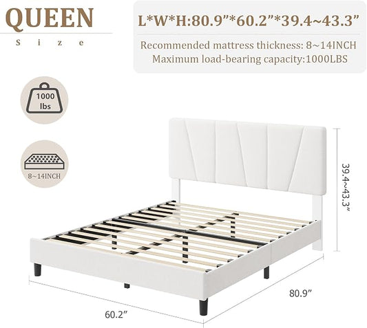GarveeHome Queen Size Bed Frame with Upholstered Headboard, Modern Fabric Platform Bed Frame with Wooden Slat Support, Adjustable Headboard, No Box Spring Needed, Noise-Free, for Bedroom