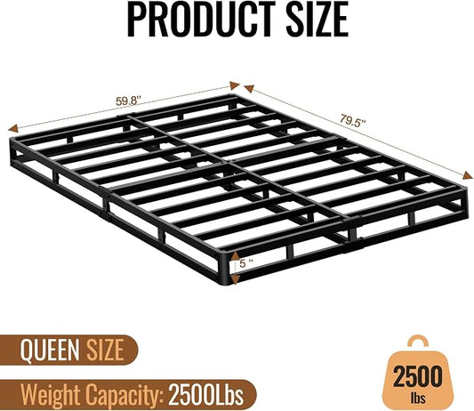 Full Size 5 Inch Box Spring - Heavy Duty Metal Mattress Foundation (2500lbs Capacity), Noise-Free, Easy Assembly with Removable Cover