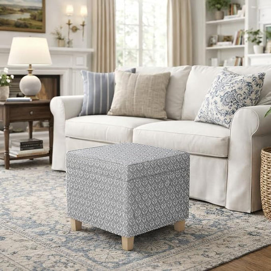 HomePop 18" Classic Square Storage Ottoman - Light Grey Print
