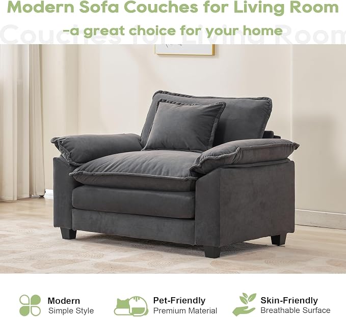 Oprisen Modular Sectional Sofa, Comfy Cloud Couch Sectional Sofa, Velvet Sofa Sleeper Deep Seat Sofa with Throw Pillows for Living Room (Blue Gray, 53"- Single Seat)