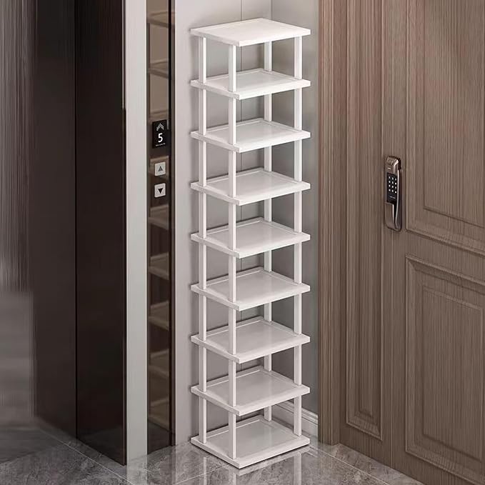 SAN HE Bamboo Shoe Rack 17 Tier- Vertical Shoe Rack for Small Spaces, Tall Narrow Shoe Rack Organizer for Closet Entryway Corner Garage and Bedroom,Skinny Shoe Shelf with Free Stackable DIY