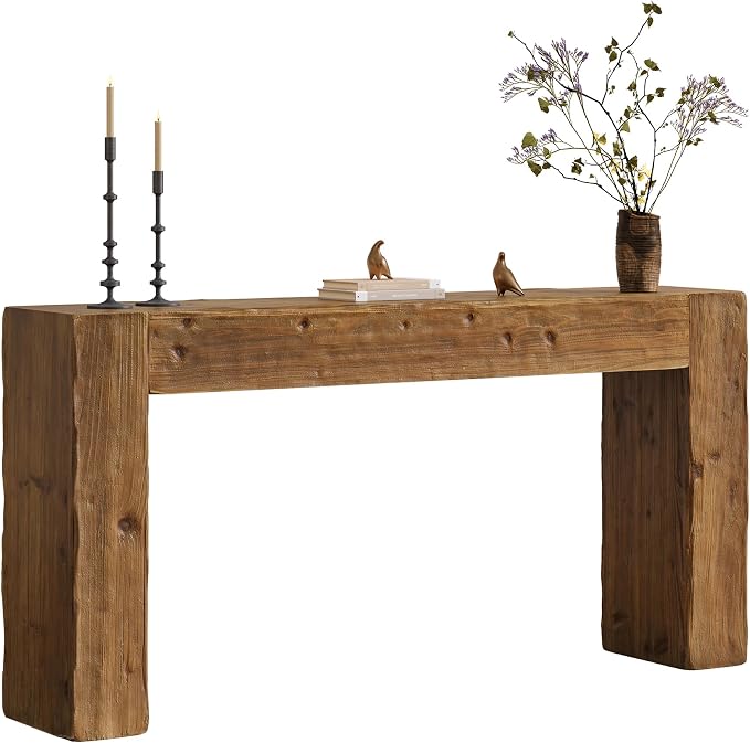 Solid Wood Console Table, 63-Inch Farmhouse Sofa Table Behind Couch for Entryway, Living Room, Foyer, Easy Assembly (Rustic Brown)