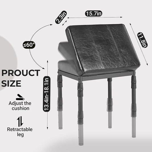 TIOPGHAD Adjustable Ottoman Pouf, 60 Degree Tilt, Brown Synthetic Leather | 4-Height Footrest, 28 Positions, Iron frame, Foam Cushion, 15.74 x 11.81 x 13.34 in, Under Desk, Living room, Home Office