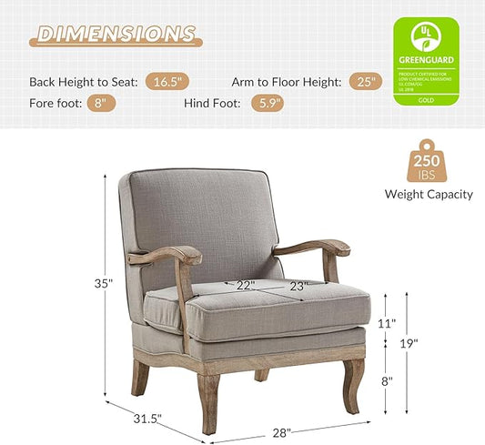 HULALA HOME Mid-Century Modern Accent Chair, Upholstered Lounge Arm Chair with Solid Wood Legs and Armrest, Removable Cushion Comfy Retro Reading Armchair for Living Room, Bedroom, Balcony, Grey