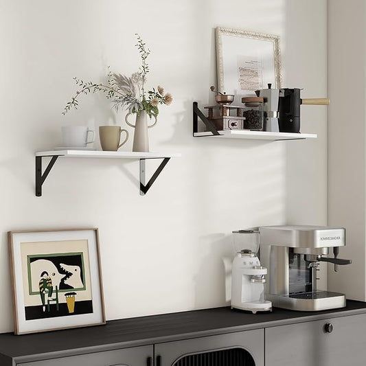 Axeman White Floating Shelves for Wall, 8 Inch Deep Wall Shelves Set of 2, 16''W x 8''D White Wood Shelves for Bookshelf Living Room Bedroom Home Office Bathroom